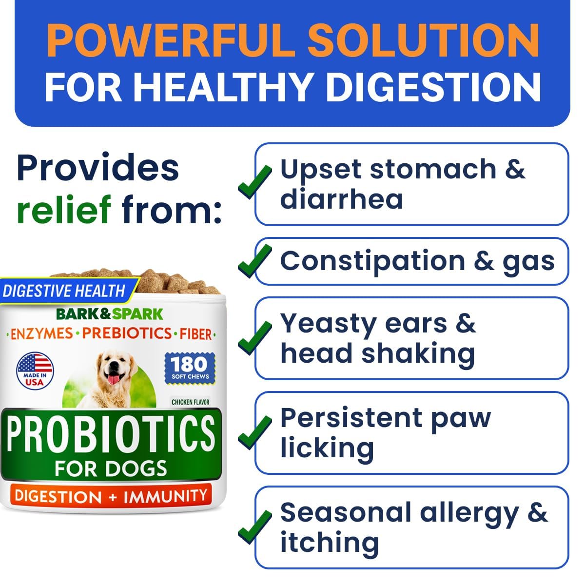 BARK&SPARK dog probiotic chews addressing itchy skin and coat health