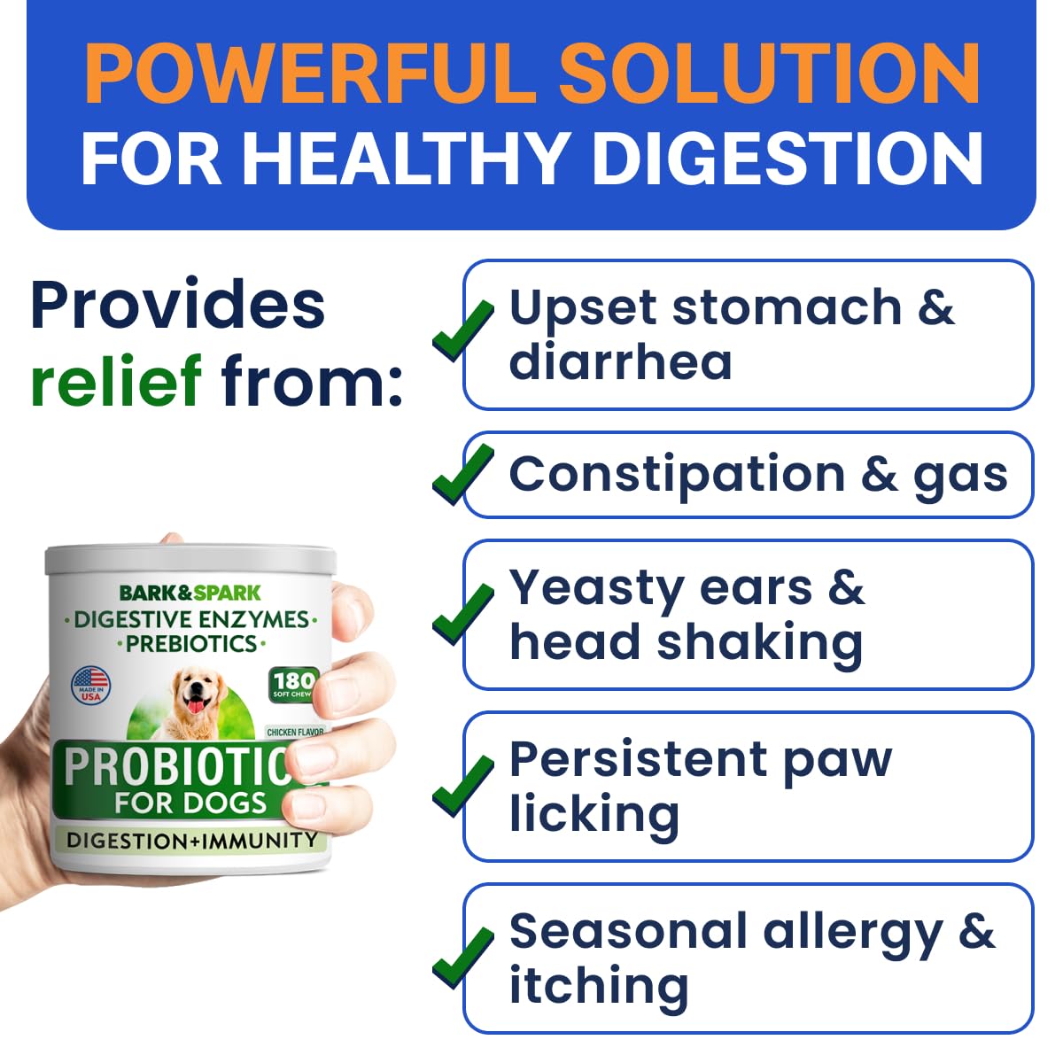Bark&Spark USA-made bottle emphasizes quality and daily gut health benefits.