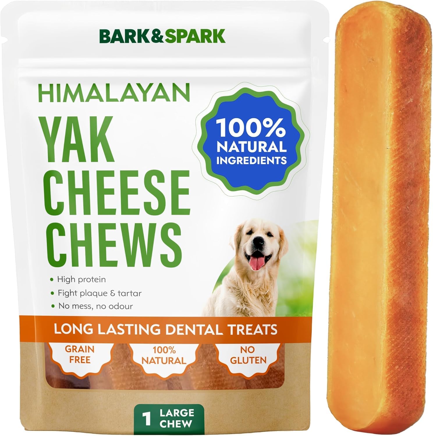 BARK&SPARK yak cheese Himalayan dog chews hero image; long-lasting chew for dogs.