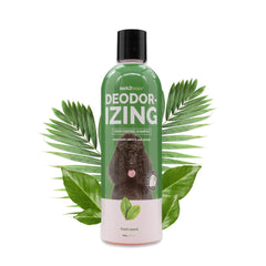 Bark2Basics deodorizing dog shampoo bottle demonstrates Odortrol for freshness