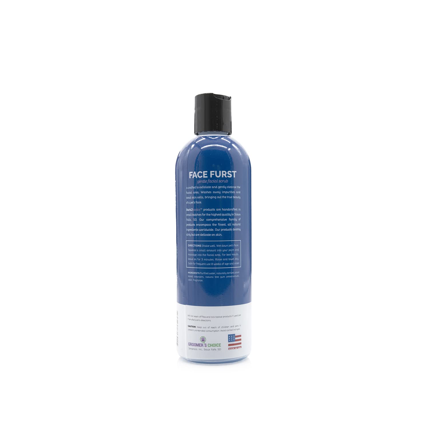 Bark2Basics Face Furst Scrub applied to a dog's facial area for gentle exfoliation
