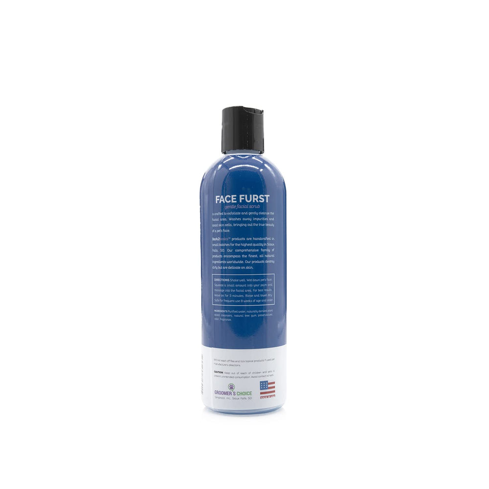Bark2Basics Face Furst Scrub applied to a dog's facial area for gentle exfoliation