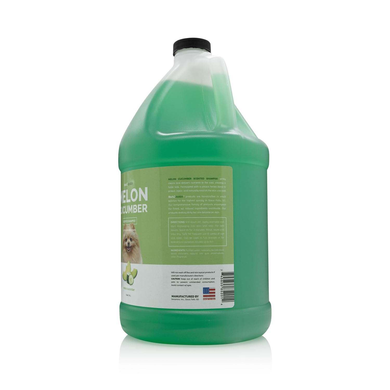 Bark2Basics Melon Cucumber dog shampoo ingredients panel highlights natural nourishment.