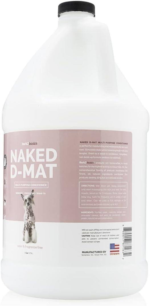 Bark2Basics Naked D-Mat conditioner being poured for controlled dilution