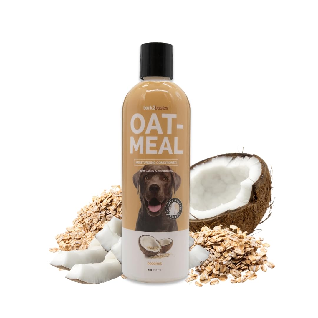 Bark2Basics Oatmeal Dog Conditioner bottle for hydrating dry dog skin during baths