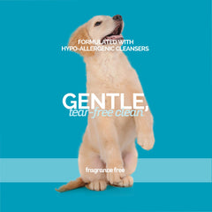 Gentle lather demonstrates mild cleaning for sensitive dog skin.