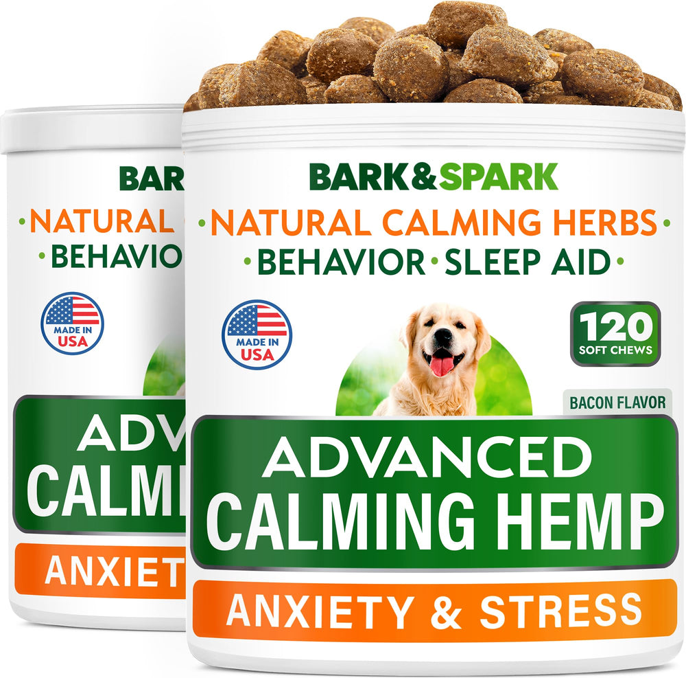 BARK&SPARK Advanced Calming Treats bag closeup for gentle calming support.