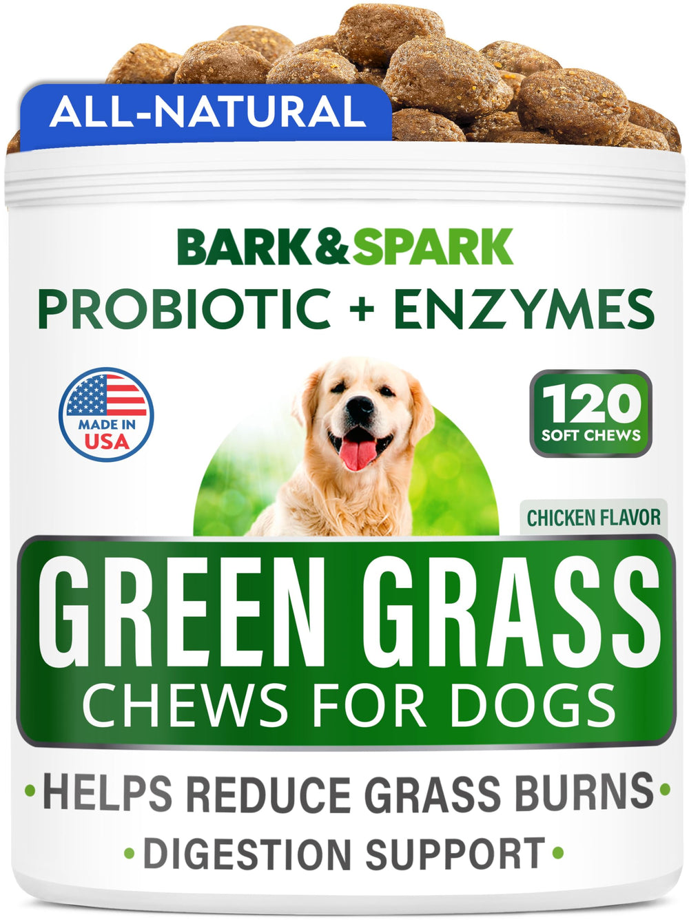 BARK&SPARK grass protection chews reduce urine burn for a greener lawn
