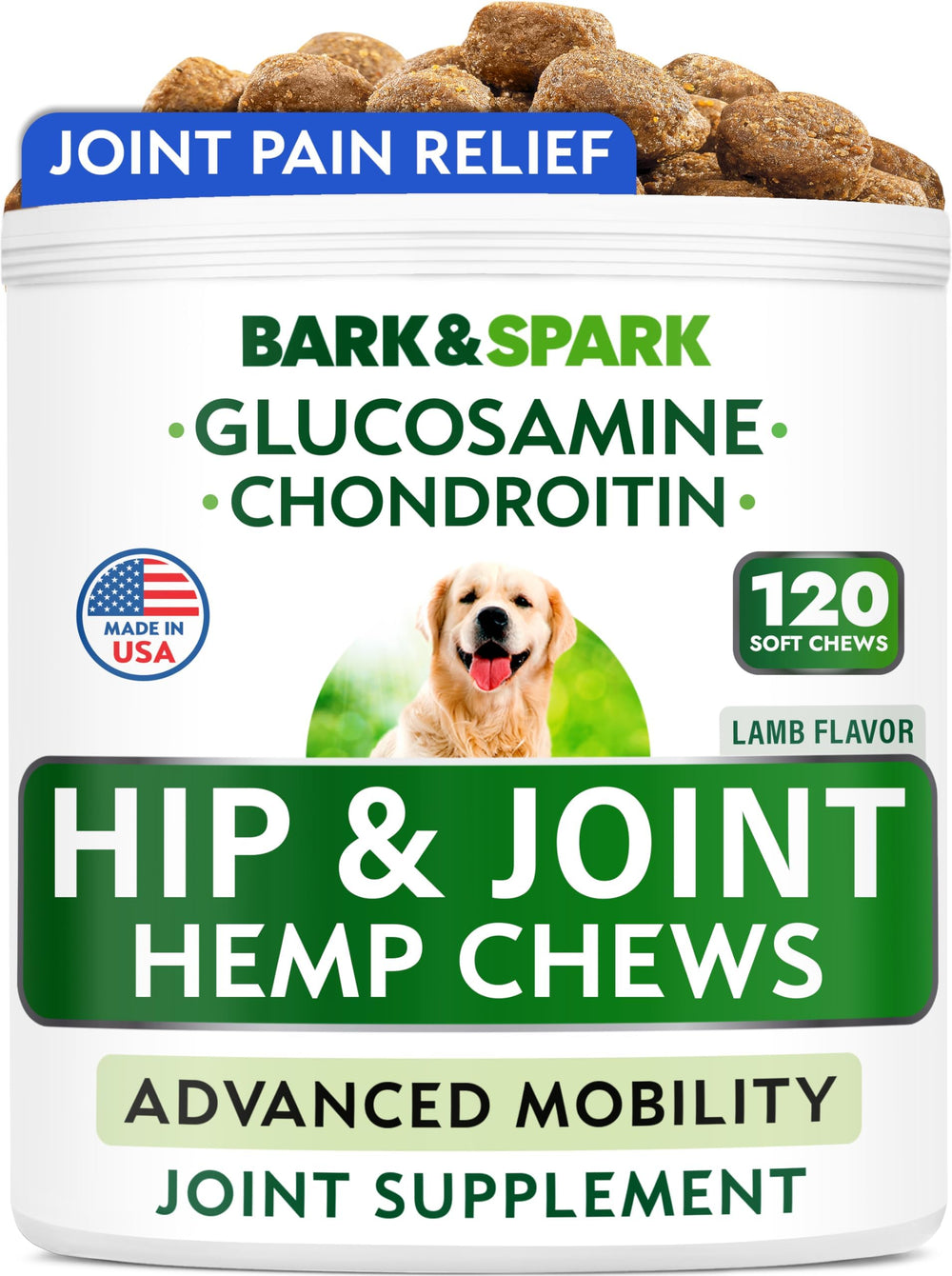 BARK&SPARK hip-joint-chews-lamb-packaging highlights premium joint support for dogs.