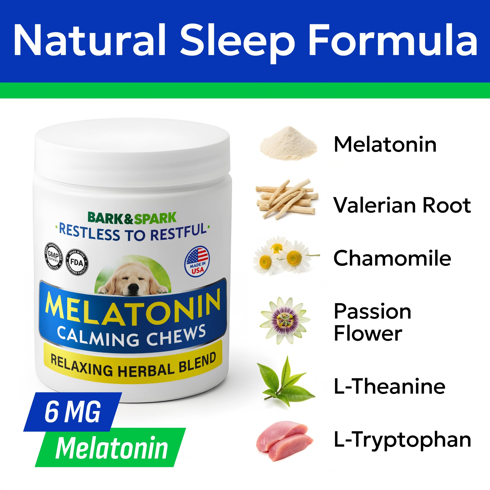 BARK&SPARK melatonin dog chews for small dogs aids 3mg dose flexibility.
