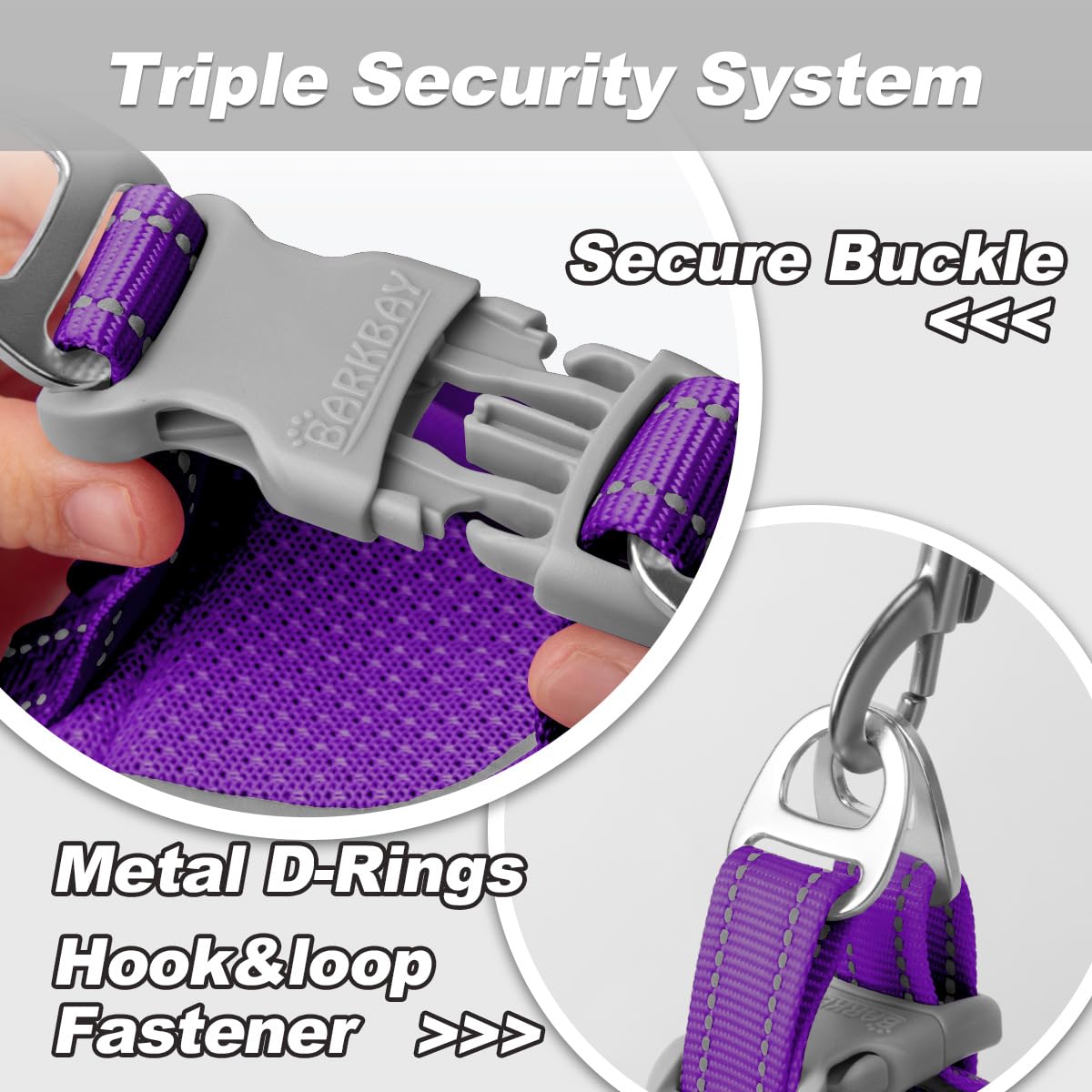 BARKBAY 360-degree reflective trim harness increases visibility in low light.