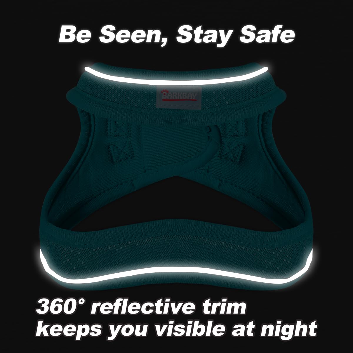 BARKBAY 360 reflective trim harness increases visibility for safer walks