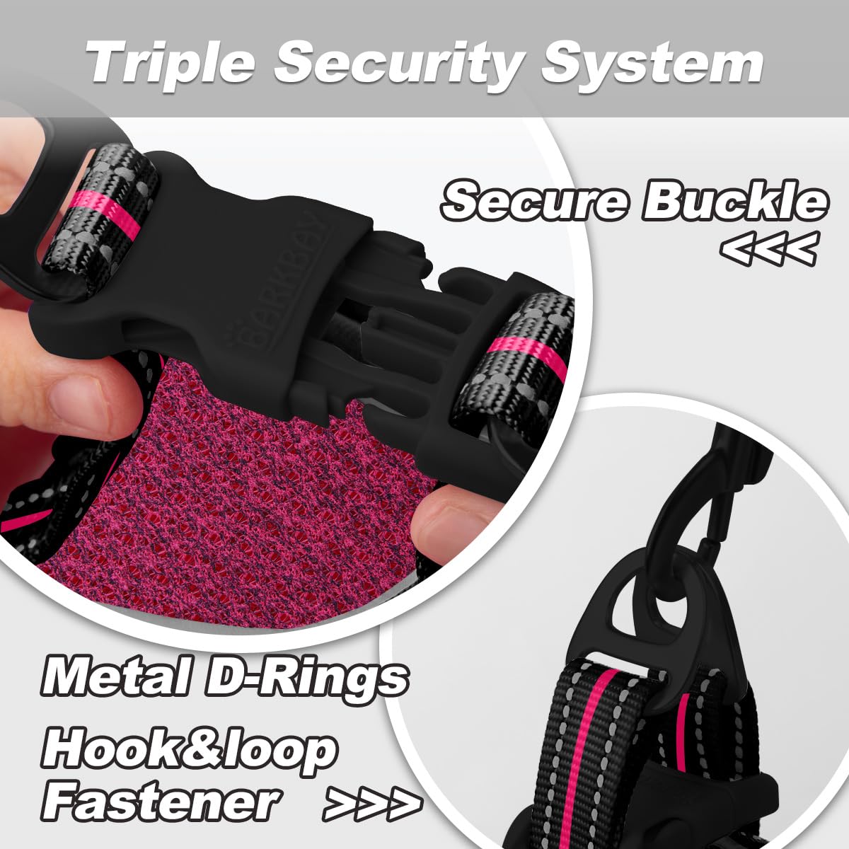 BARKBAY 5ft leash with reflective trim pink, safer daytime outings
