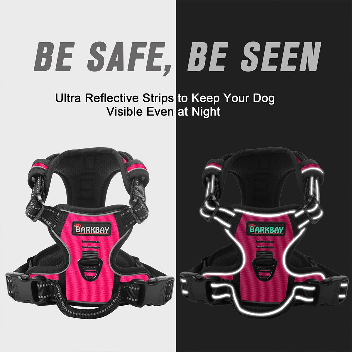BARKBAY chest leash attachment point shows front-clip functionality for steering.