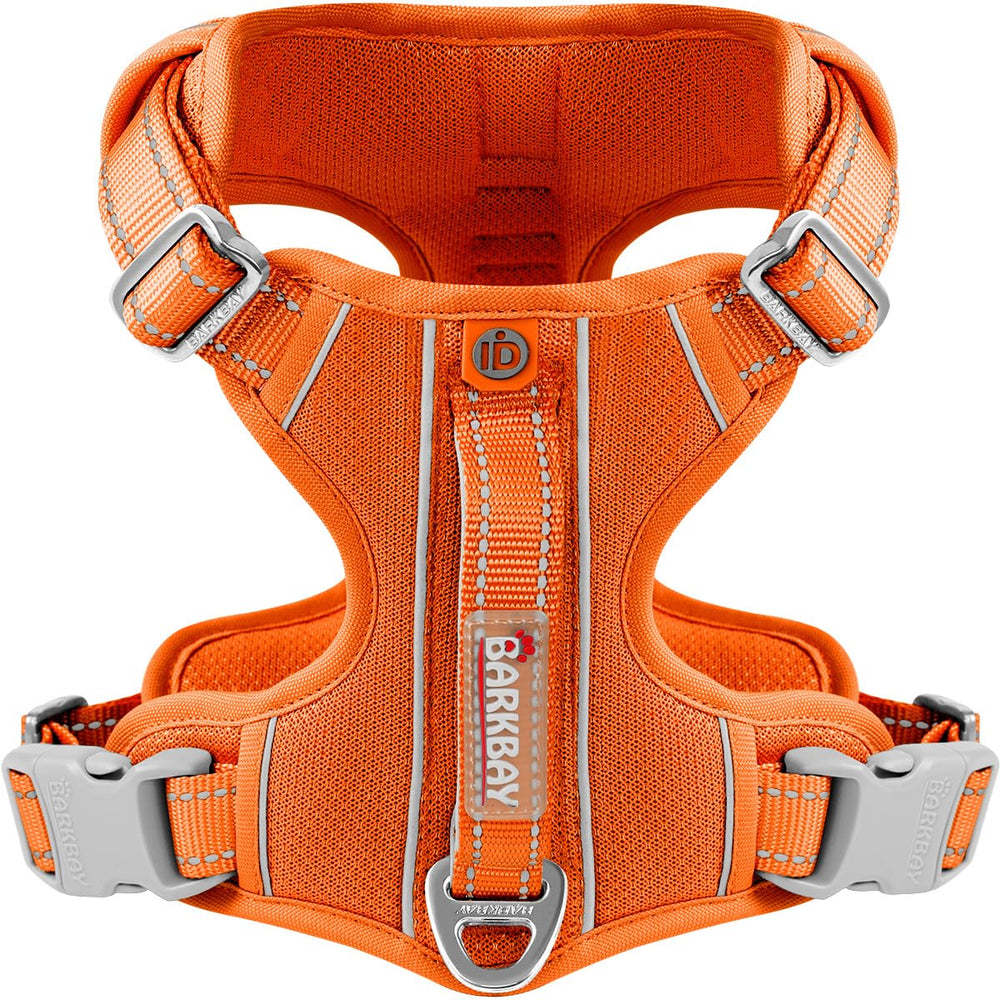 BARKBAY dog harness no pull orange front view promotes controlled, comfortable walks.