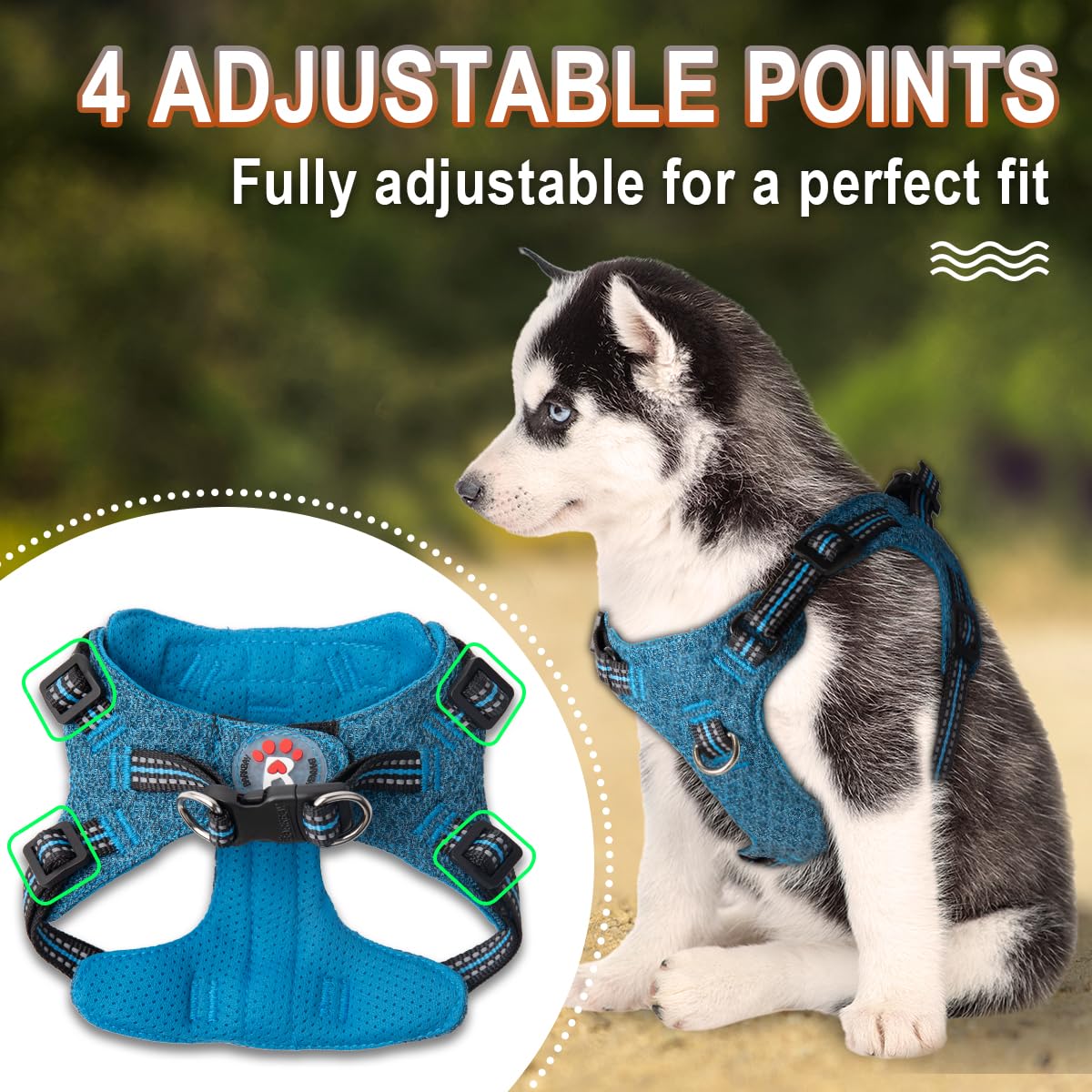 BARKBAY soft-breathable fabric harness for comfort on long walks