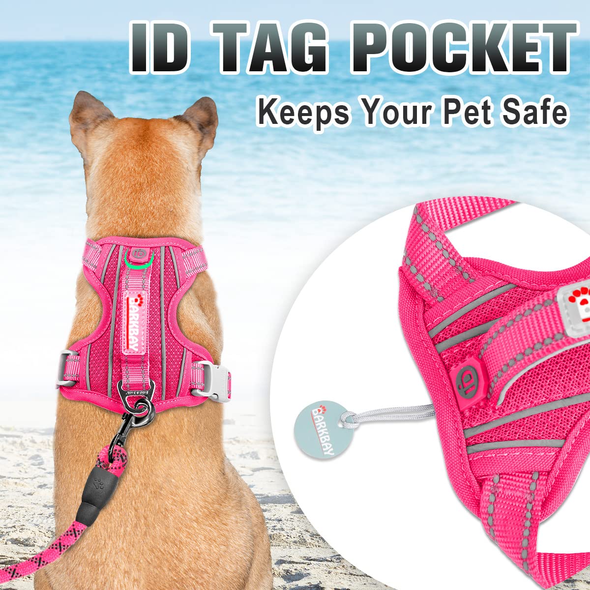 BARKBAY front clip harness pink with easy control handle