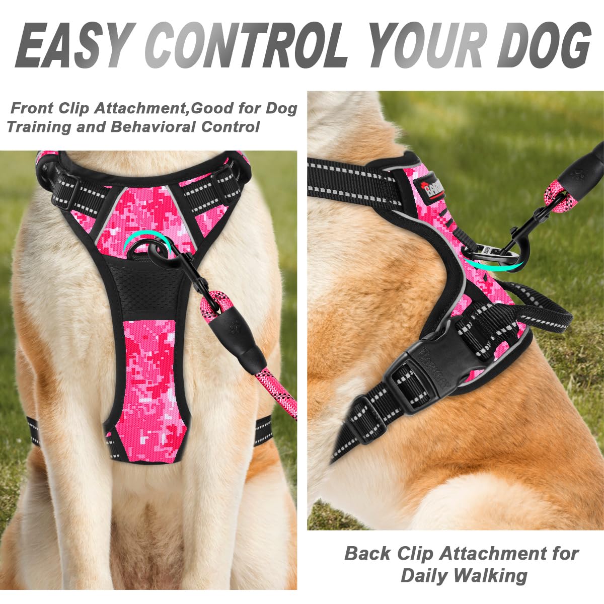 BARKBAY No Pull Harness back leash attachment point for versatile leash options