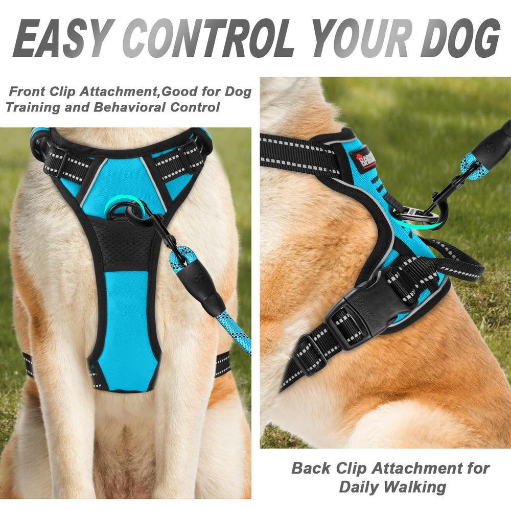 BARKBAY heavy-duty nylon harness with padding provides comfort for extended daily wear.