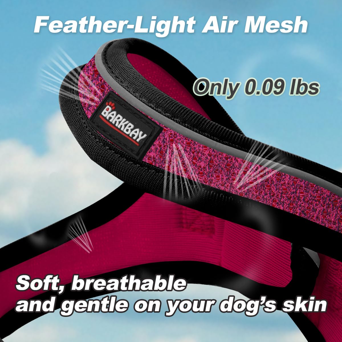 BARKBAY no-choke front panel harness pink, supports natural breathing