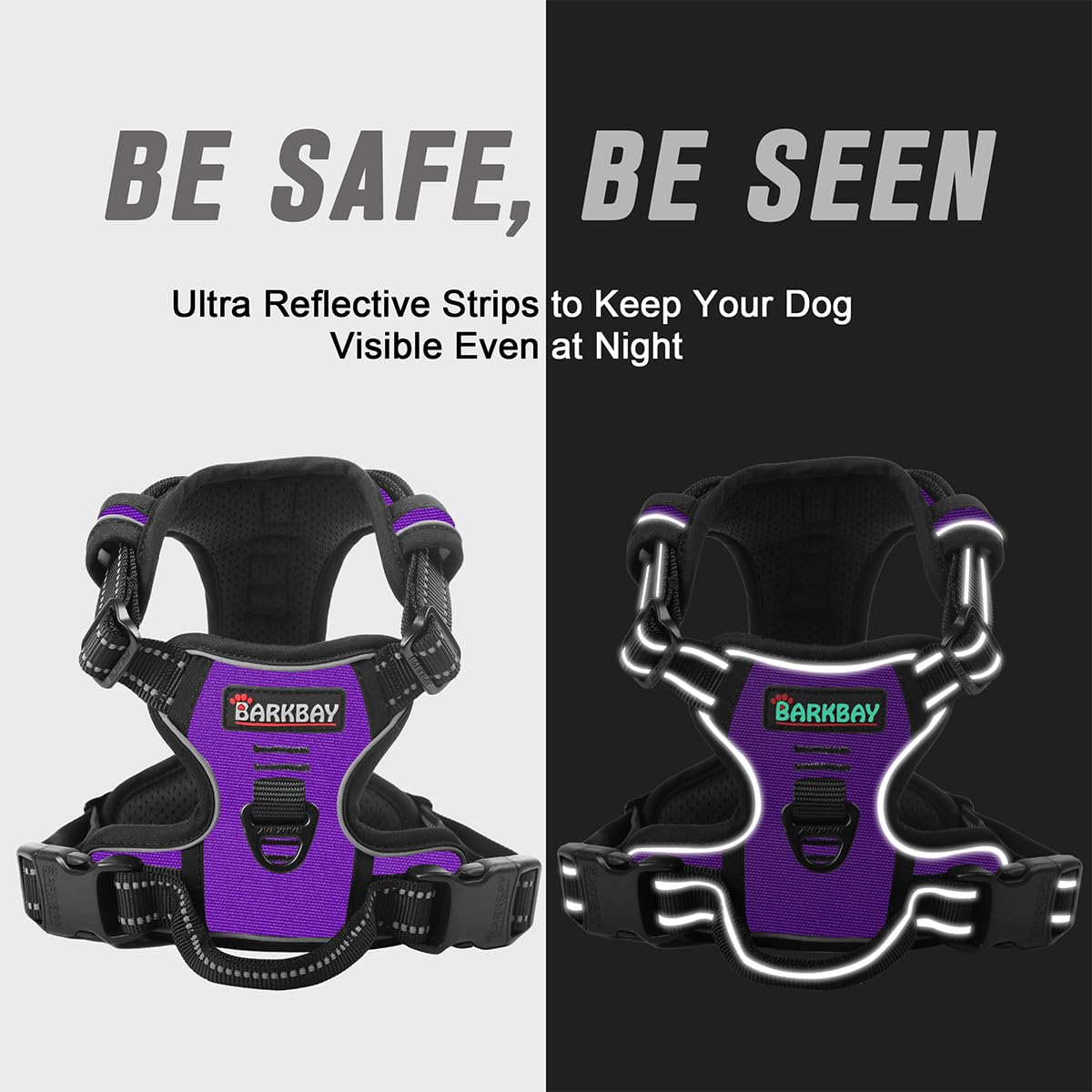 BARKBAY No Pull Harness reflective strips improve nighttime visibility for safer walks
