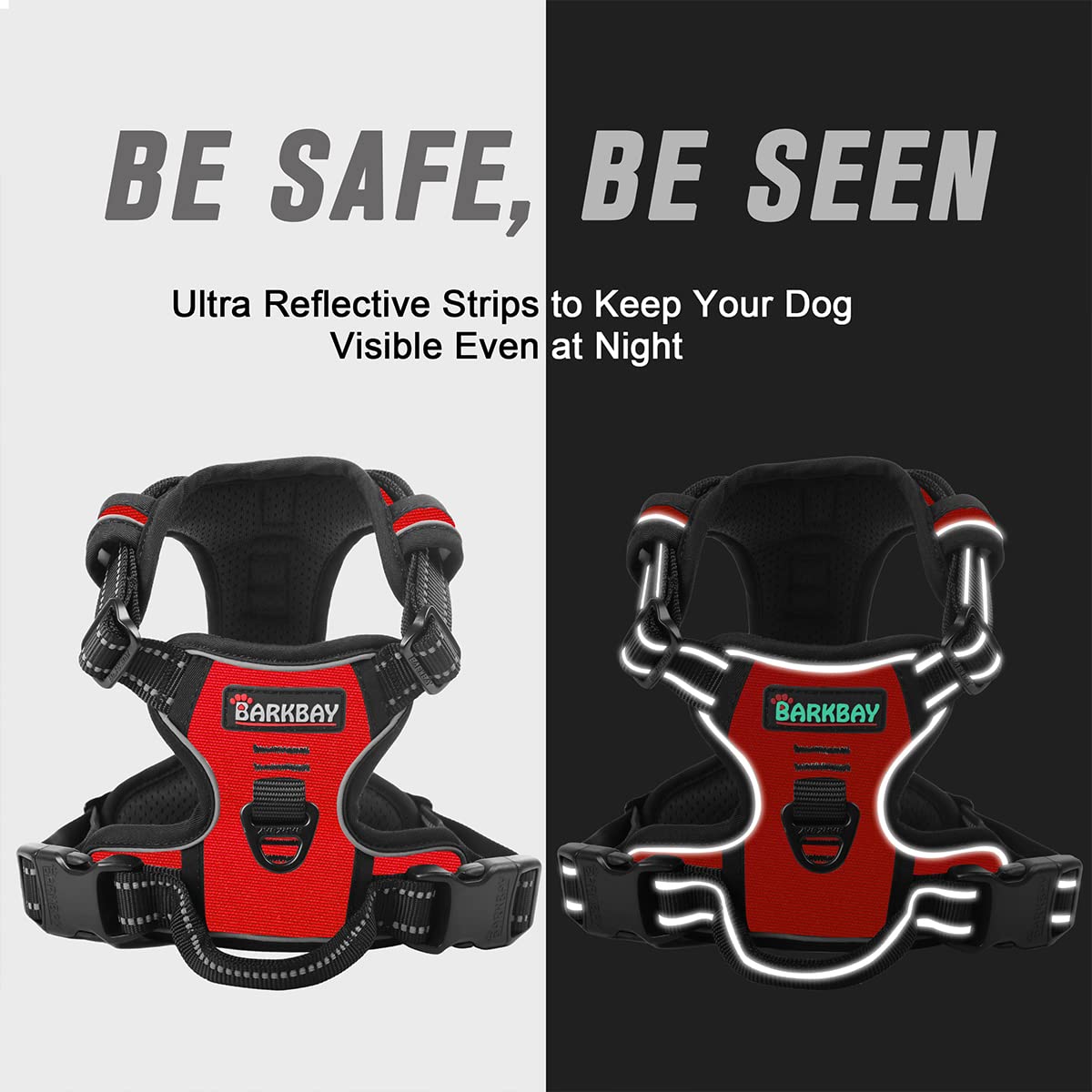 BARKBAY No Pull Harness four adjustment points red customizable fit for large dogs