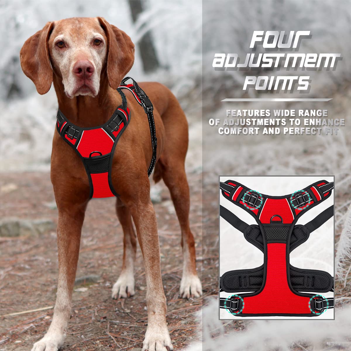 BARKBAY No Pull Harness anti chafe padding red keeps skin comfortable during activity