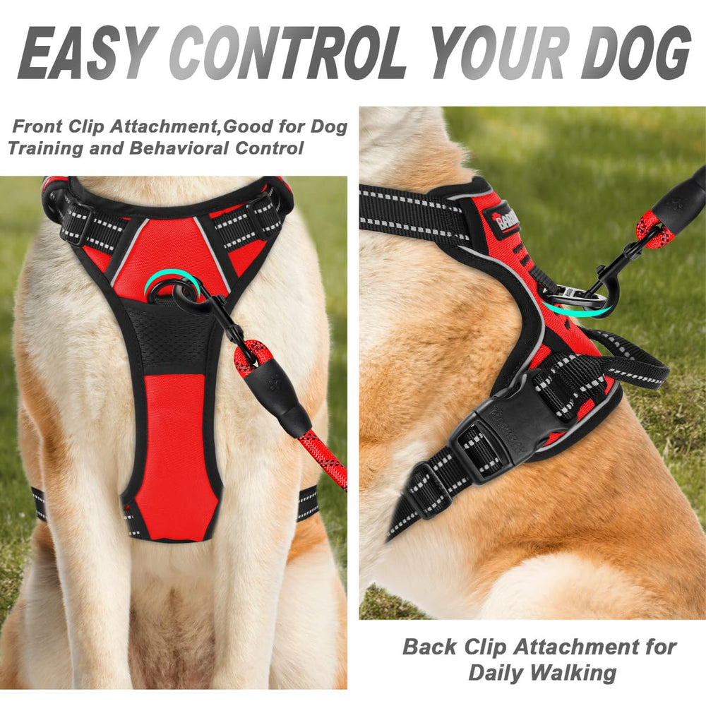 BARKBAY No Pull harness back attachment red with versatile leash options.