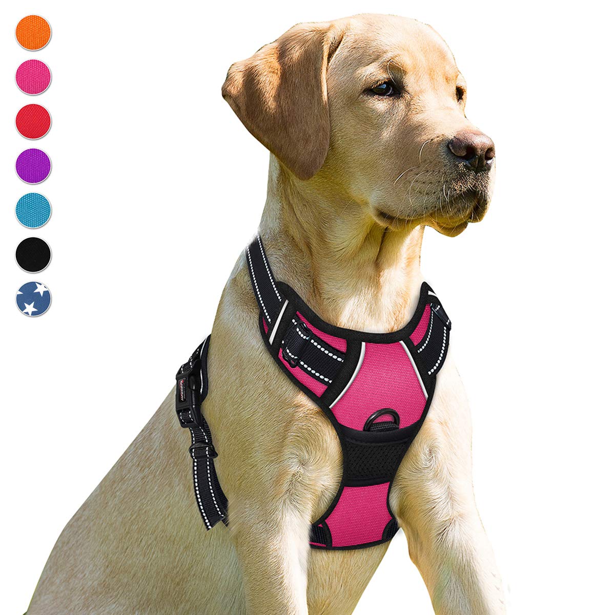 BARKBAY No Pull Harness front-clip pink for controlled walks and easier handling.