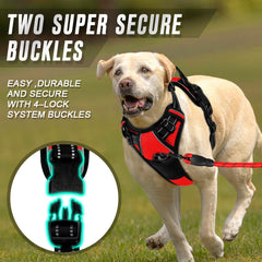 BARKBAY harness red with ultra-reflective strips for night visibility.