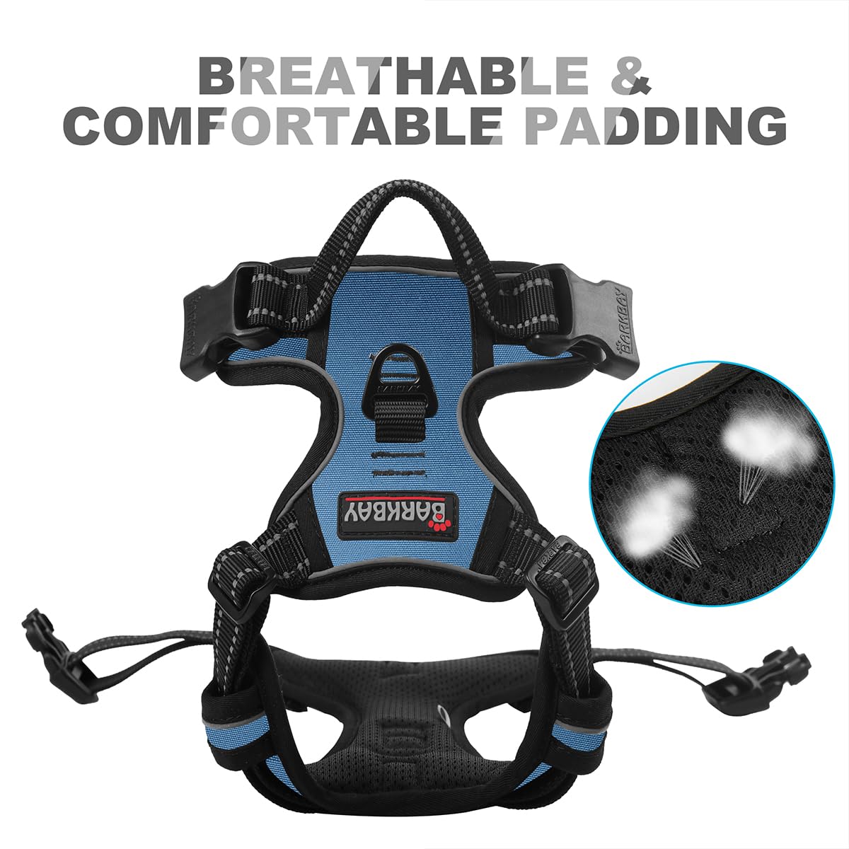 BARKBAY No Rip Nylon with anti-chafe padding for comfort.