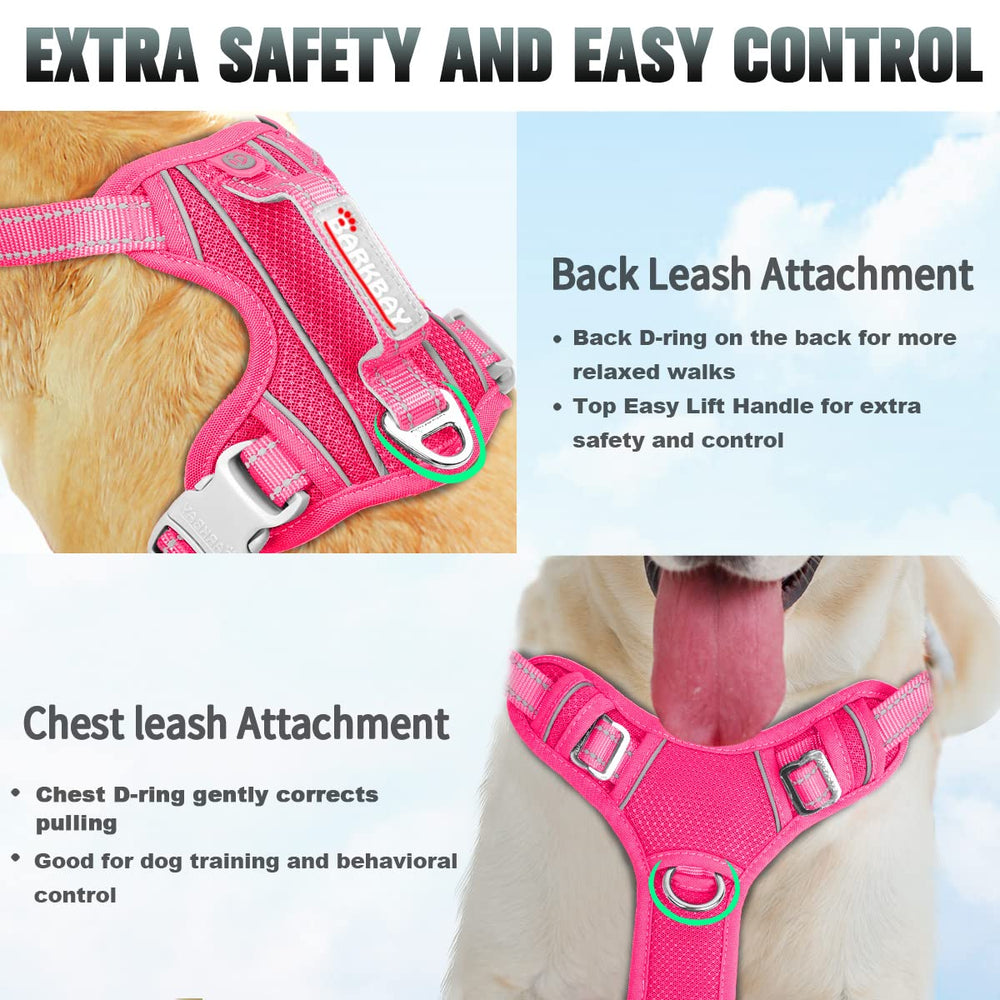 BARKBAY reflective strips on pink harness for nighttime visibility