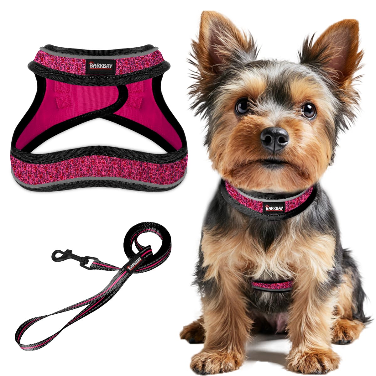 BARKBAY step-in dog harness XXS pink, easy on/off for quick neighborhood strolls
