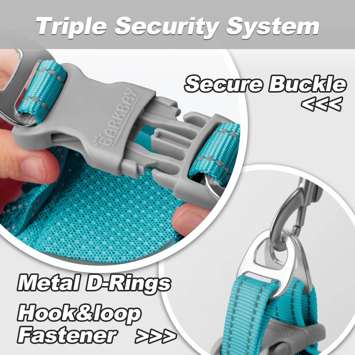 BARKBAY Velcro-secure harness demonstrates snug, adjustable closure for a secure fit