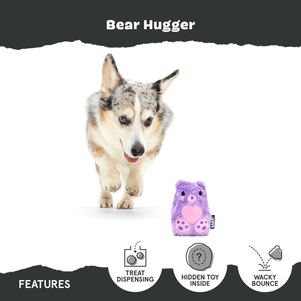 BarkBox Bear Hugger treat-dispensing core ready for kibble during play