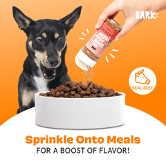 BarkBox Beef Topper sprinkled over kibble enhances flavor and texture.