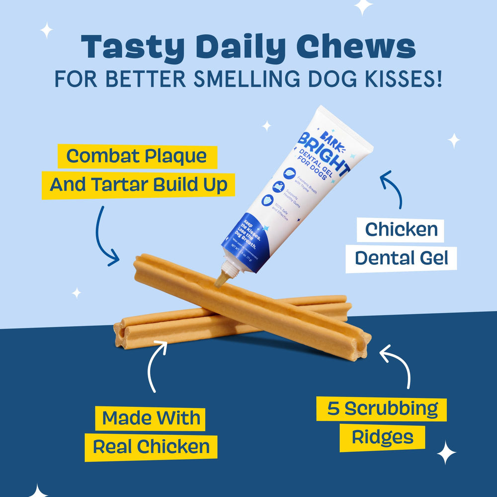 BarkBox Bright chew sticks close-up, designed to scrub teeth as dogs chew for fresher breath.