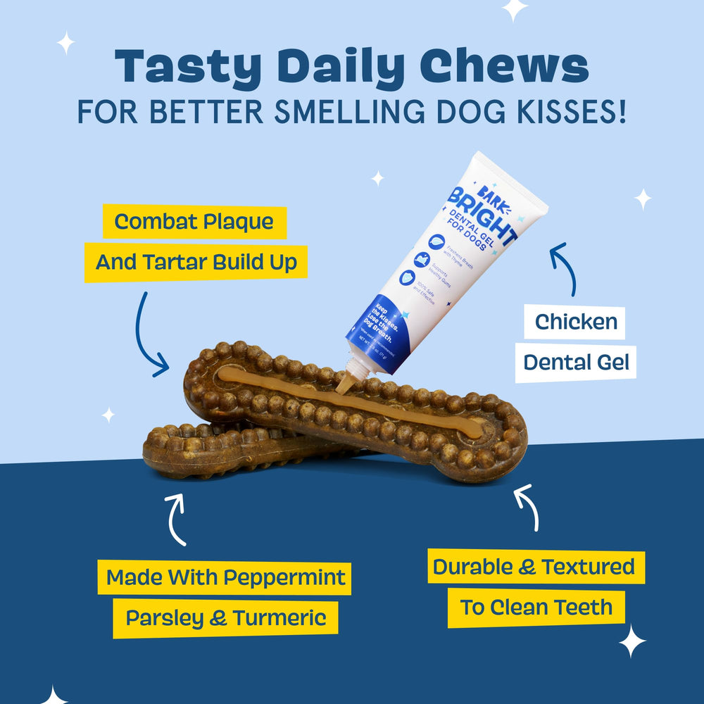 Closeup of BarkBox Bright dental stick ridges for scrubbing action