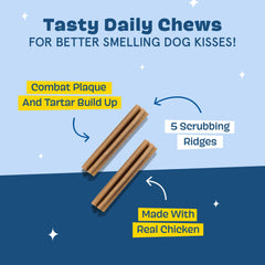 Barkbox Bright dental sticks being chewed, highlighting durability for determined chewers.