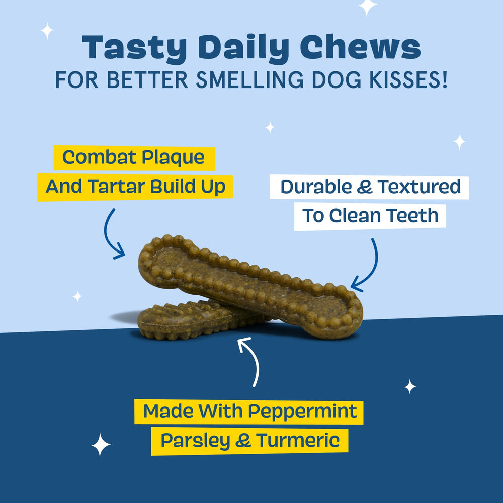Barkbox Bright Durable Dental Chews stick closeup highlights ridges for thorough chewing sessions.