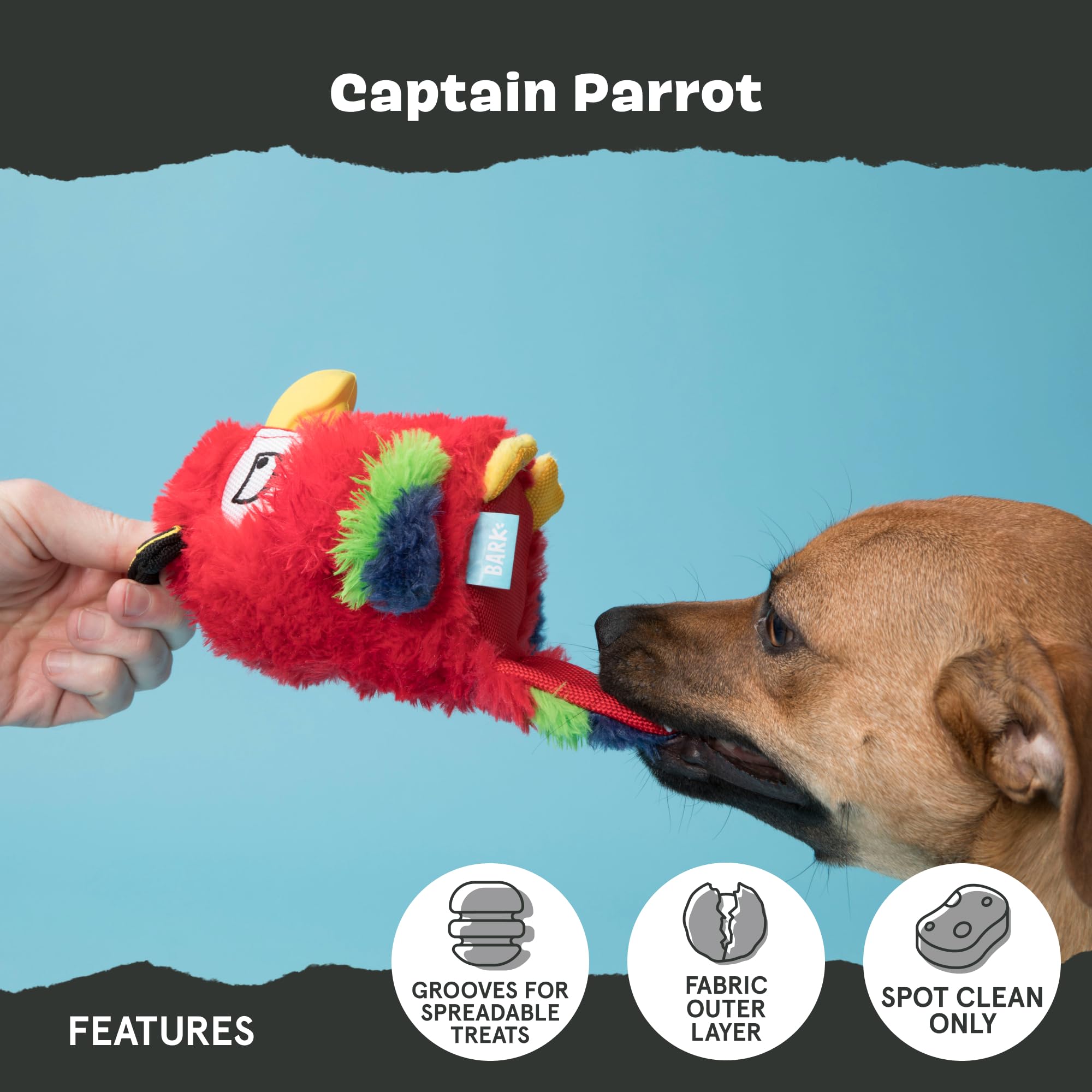 BarkBox Captain Parrot toy — ideal for determined chewers and shredders.