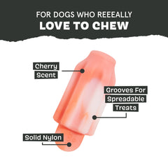 BarkBox Cherry Blasto Pop grooves hold peanut butter or yogurt for extended interactive play