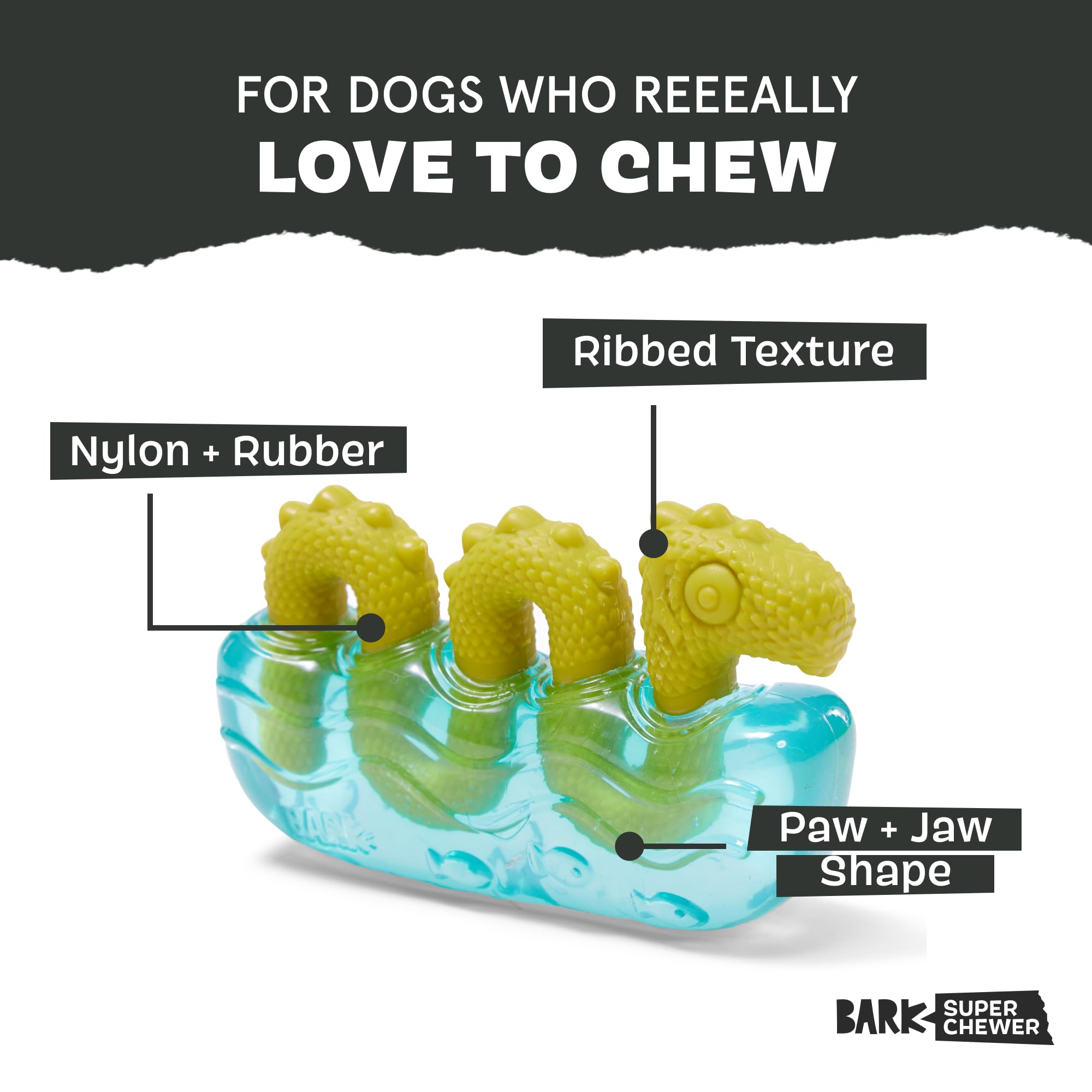 Dogness Monster con texturas y escamas para estimulación dental durante el juego
