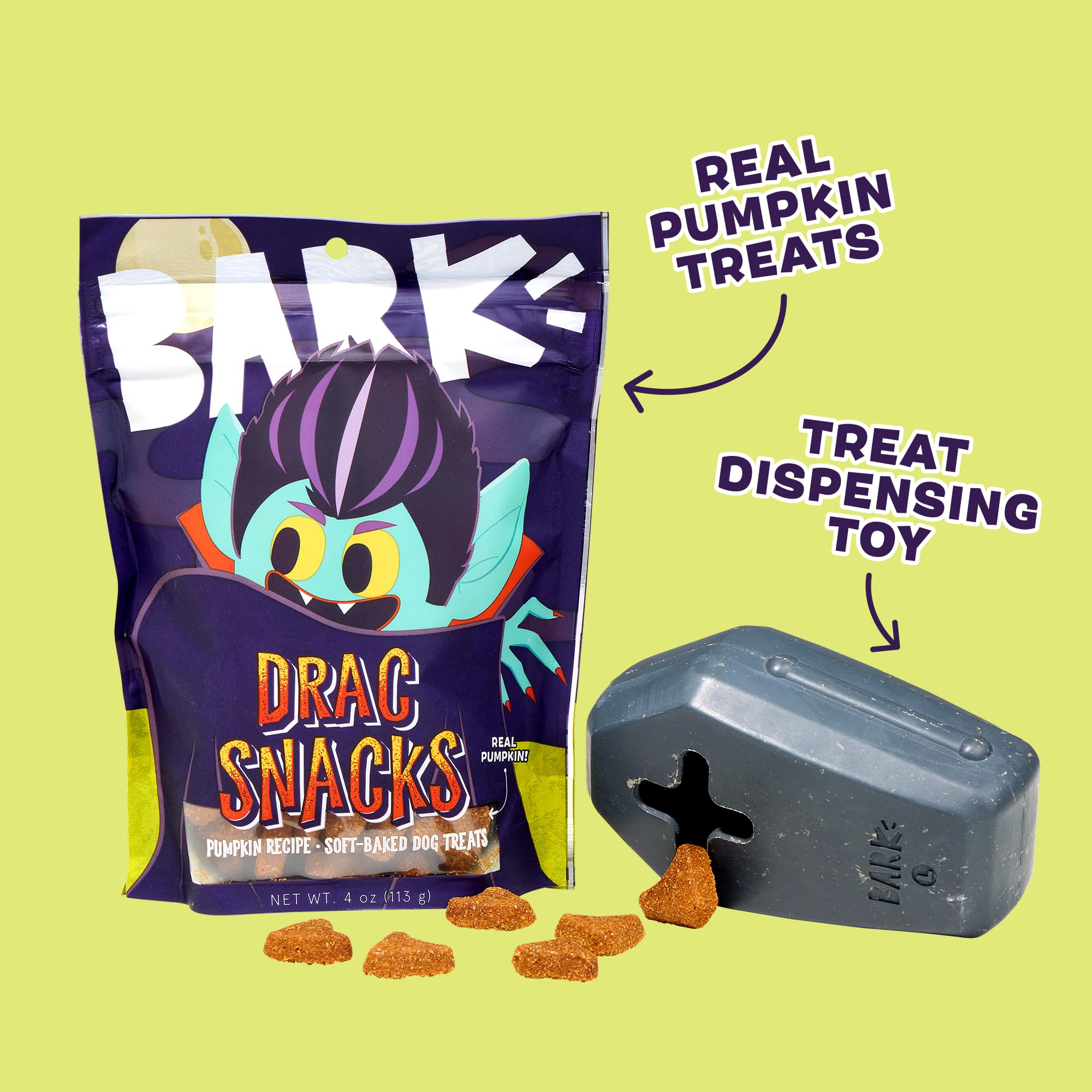 BarkBox Drac Pack soft-baked pumpkin treats for tasty rewards.