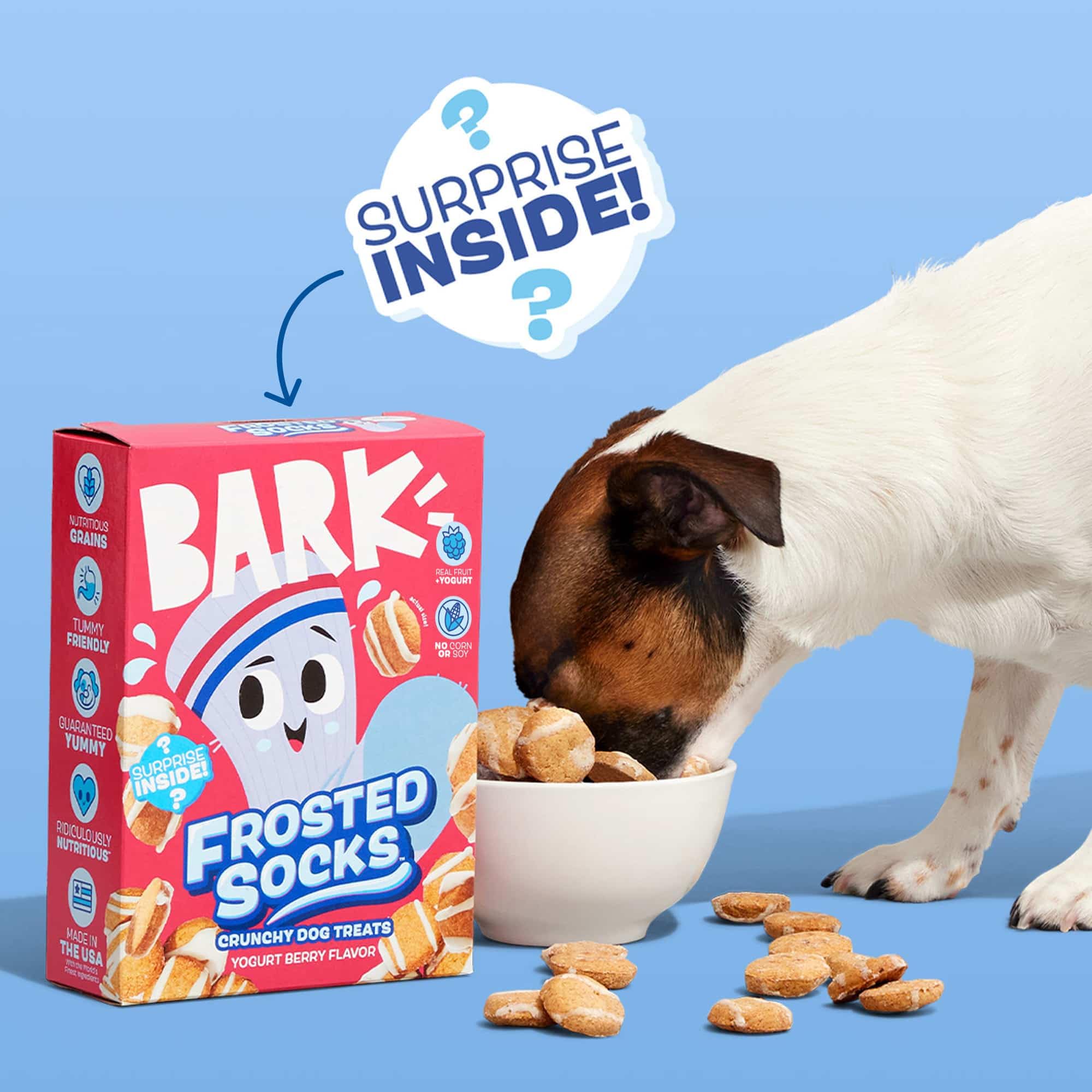 Barkbox Frosted Socks made-in-usa: signals quality and local sourcing behind every bite.