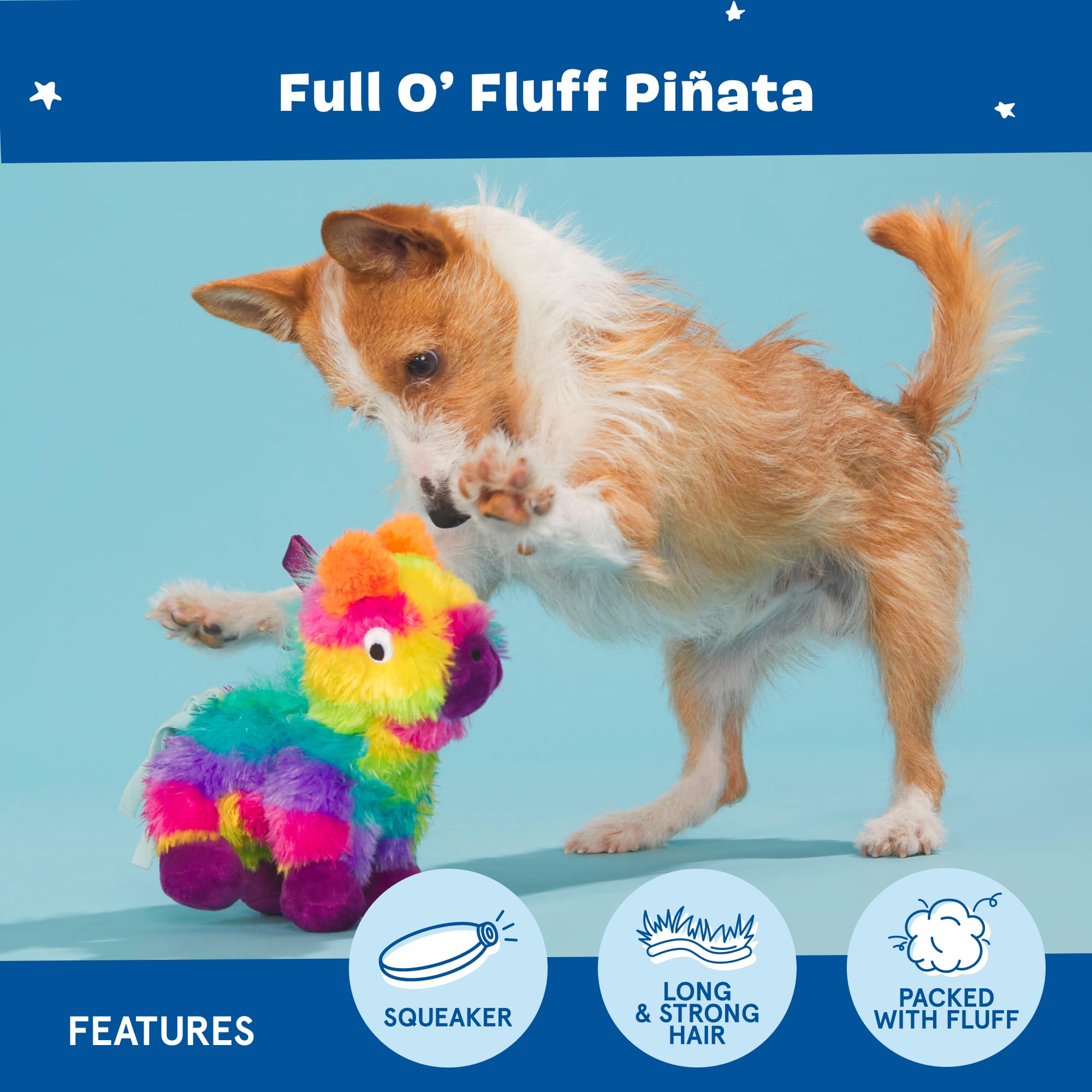 BarkBox Full O’ Fluff Piñata Toy streamer tail for thrashing play