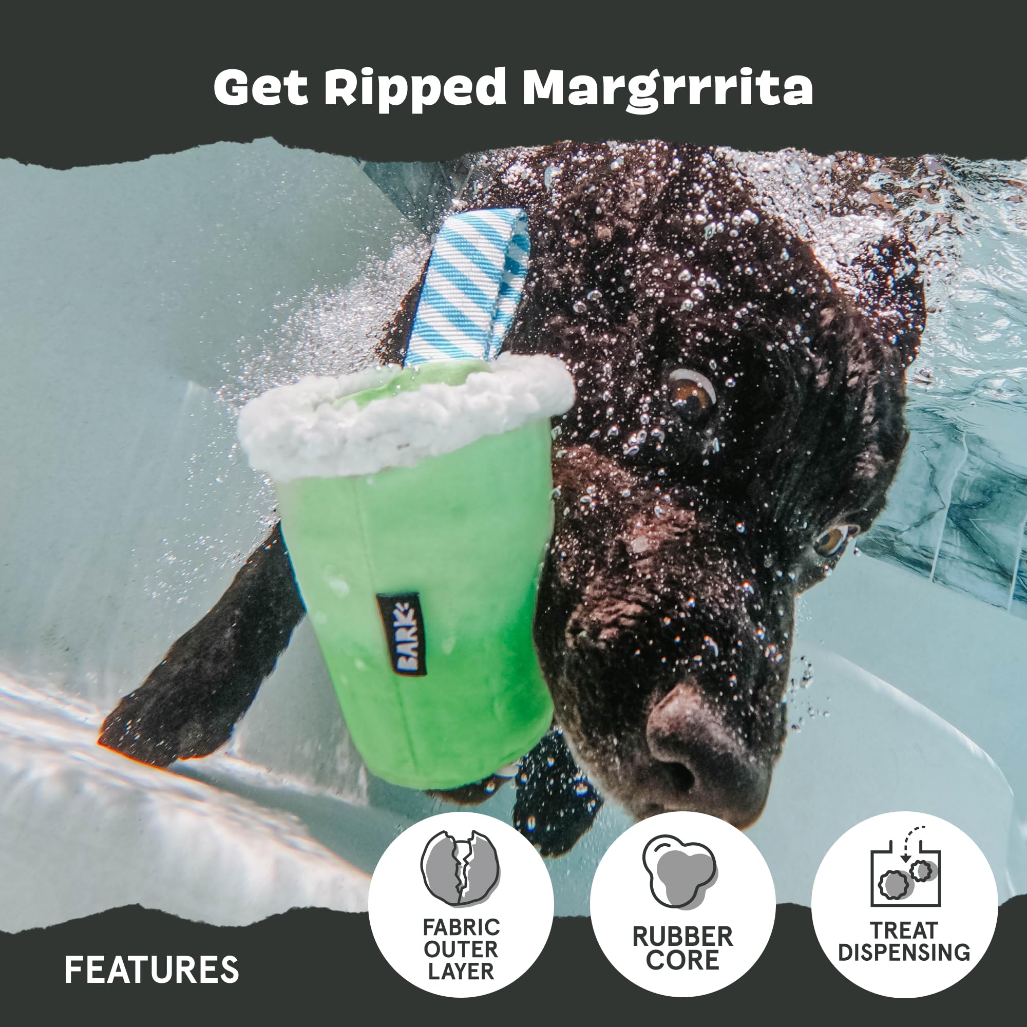 Barkbox Margrrrita treat-dispensing feature encourages interactive play and rewards.