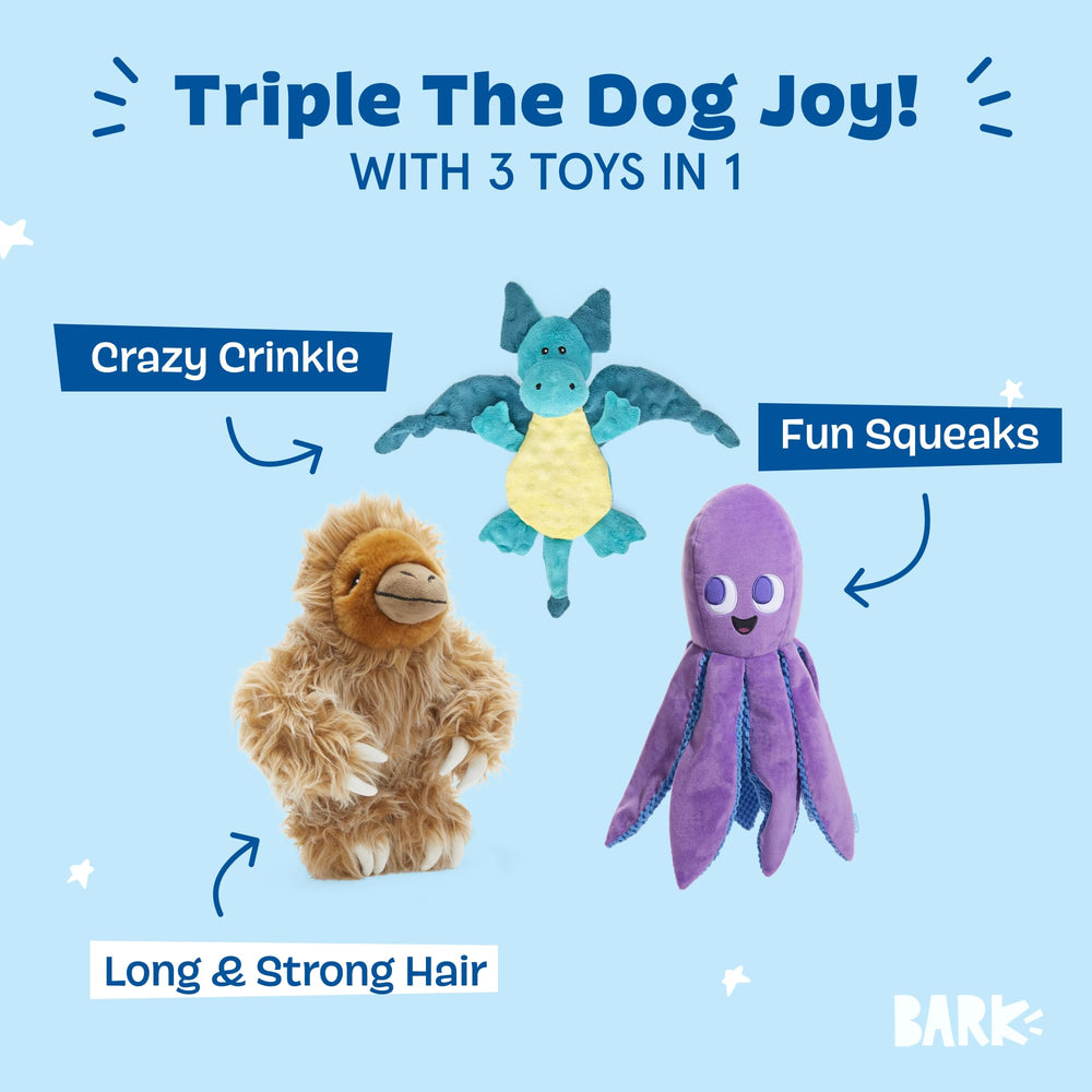 BarkBox Gordon stuffing detail showing dense plush for cuddly and durable play.