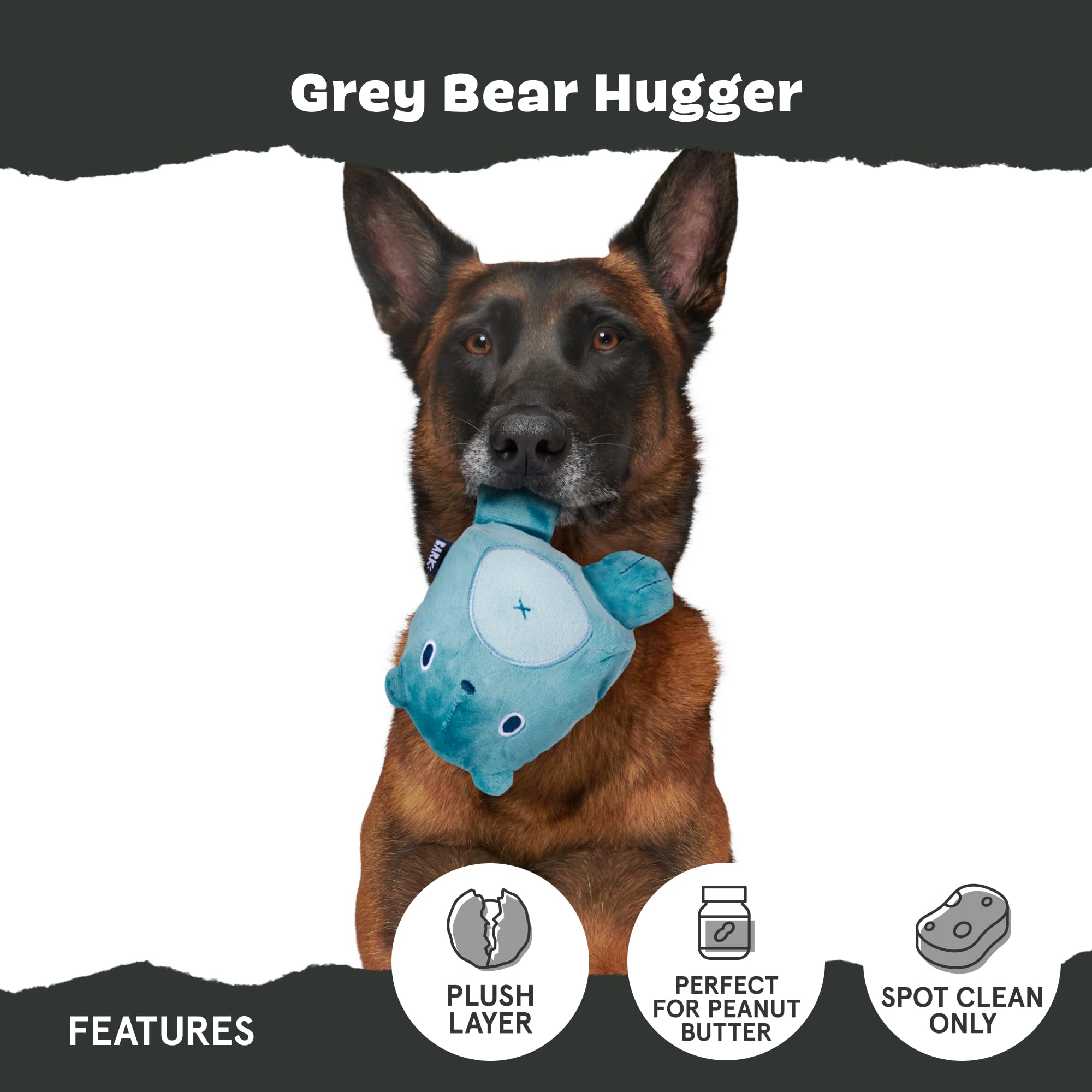 BarkBox Grey Bear Hugger designed for determined chewers and long play.
