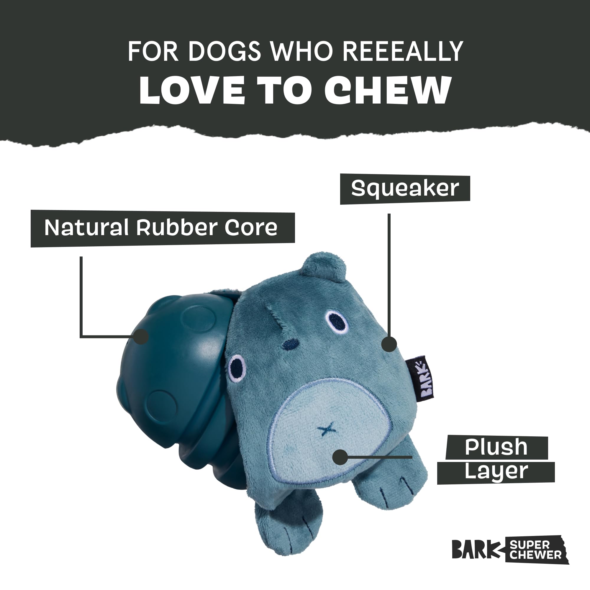 BarkBox Grey Bear Hugger rubber core built for durable chewing.